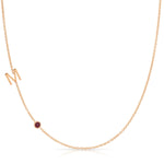 Monogram Necklace with Ruby Birthstone Initial M in Rose Gold | Maya Brenner