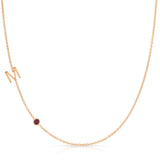 Monogram Necklace with Ruby Birthstone Initial M in Rose Gold | Maya Brenner