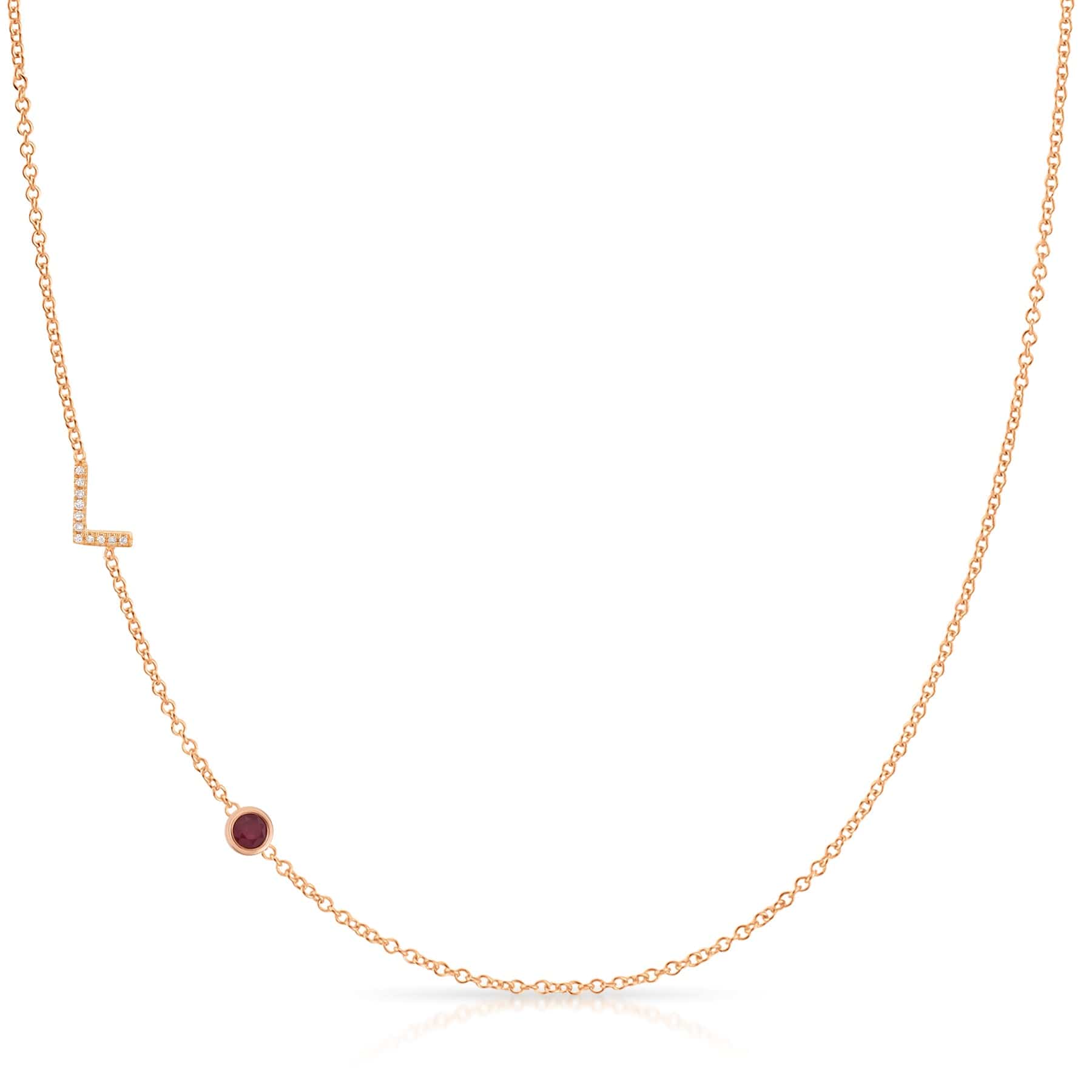 Pavé Monogram Necklace with Birthstone - Ruby