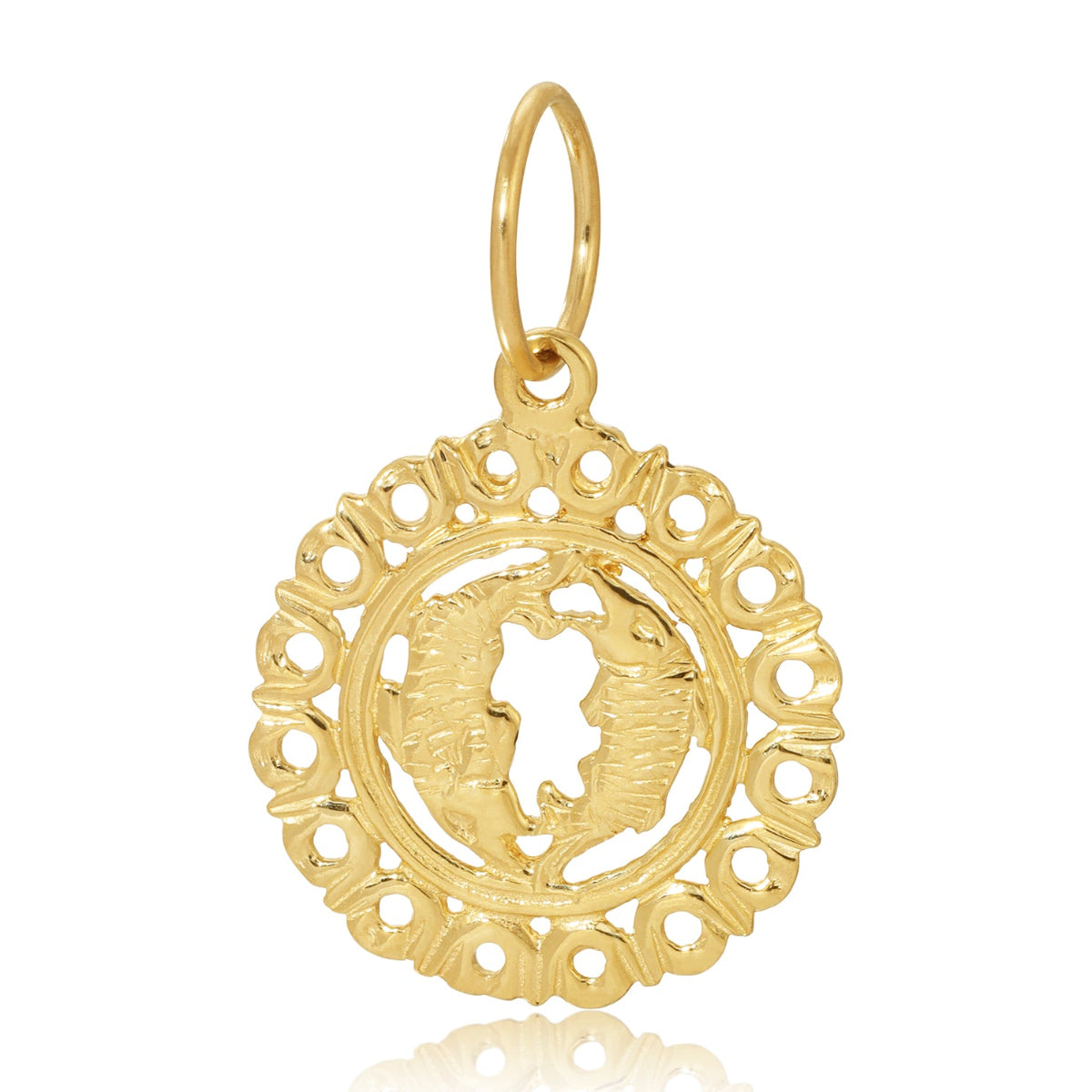 gold pisces pendant on white background