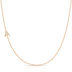 14K Rose Gold Pavé Diamond Initial Necklace, Letter A – Bead Chain | Maya Brenner