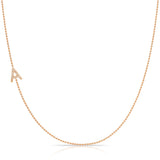 14K Rose Gold Pavé Diamond Initial Necklace, Letter A – Bead Chain | Maya Brenner