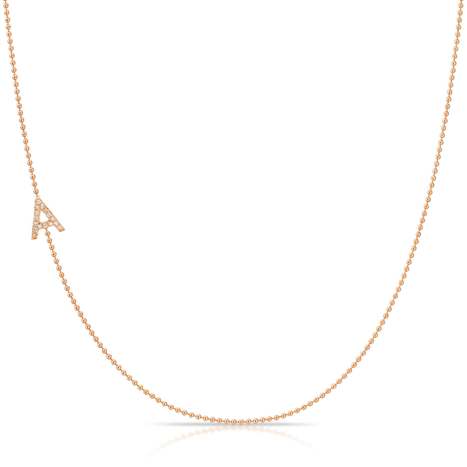 14K Rose Gold Pavé Diamond Initial Necklace, Letter A – Bead Chain | Maya Brenner