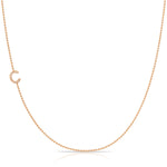 C Pavé Diamond Initial Necklace in 14K Rose Gold on Bead Chain – Maya Brenner