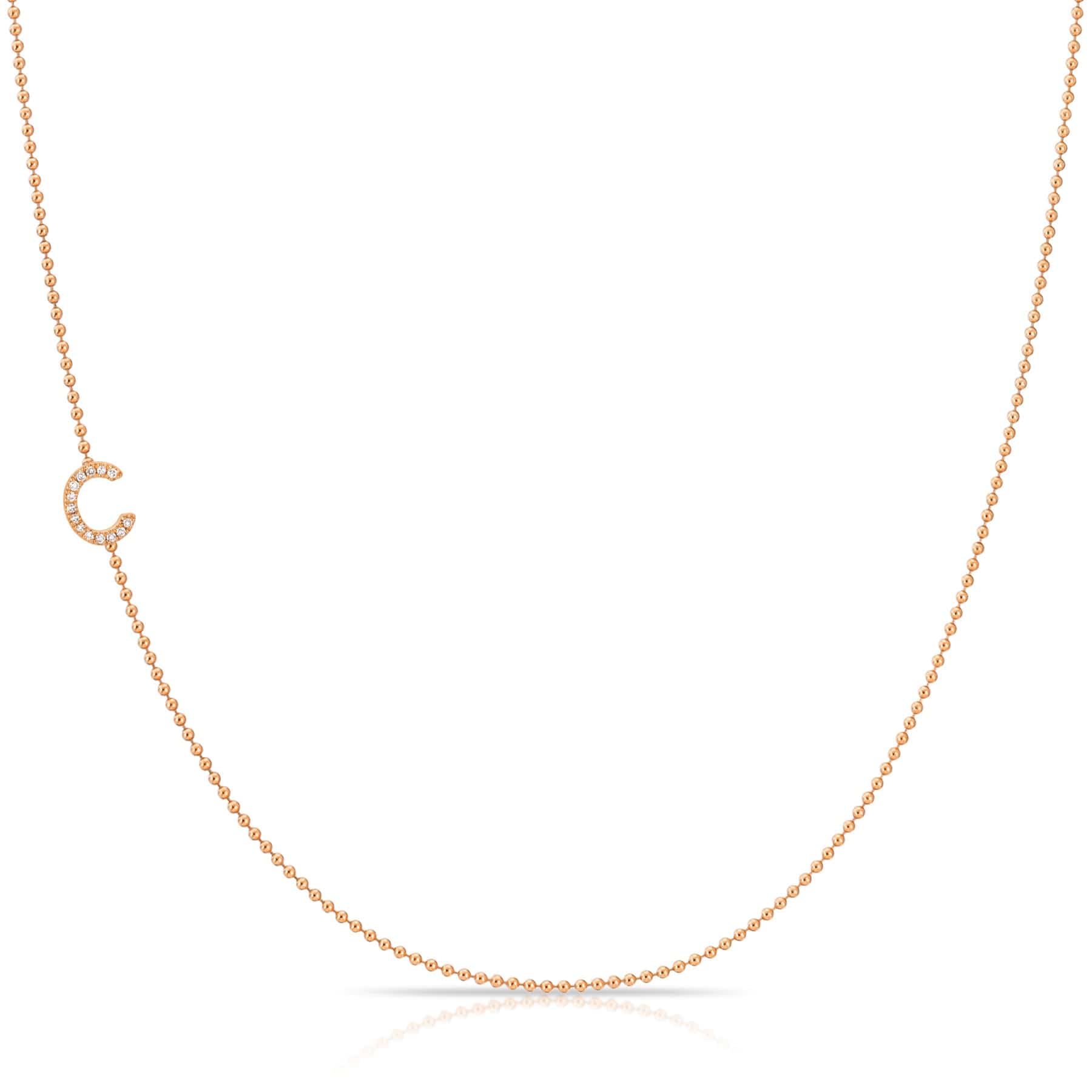 C Pavé Diamond Initial Necklace in 14K Rose Gold on Bead Chain – Maya Brenner
