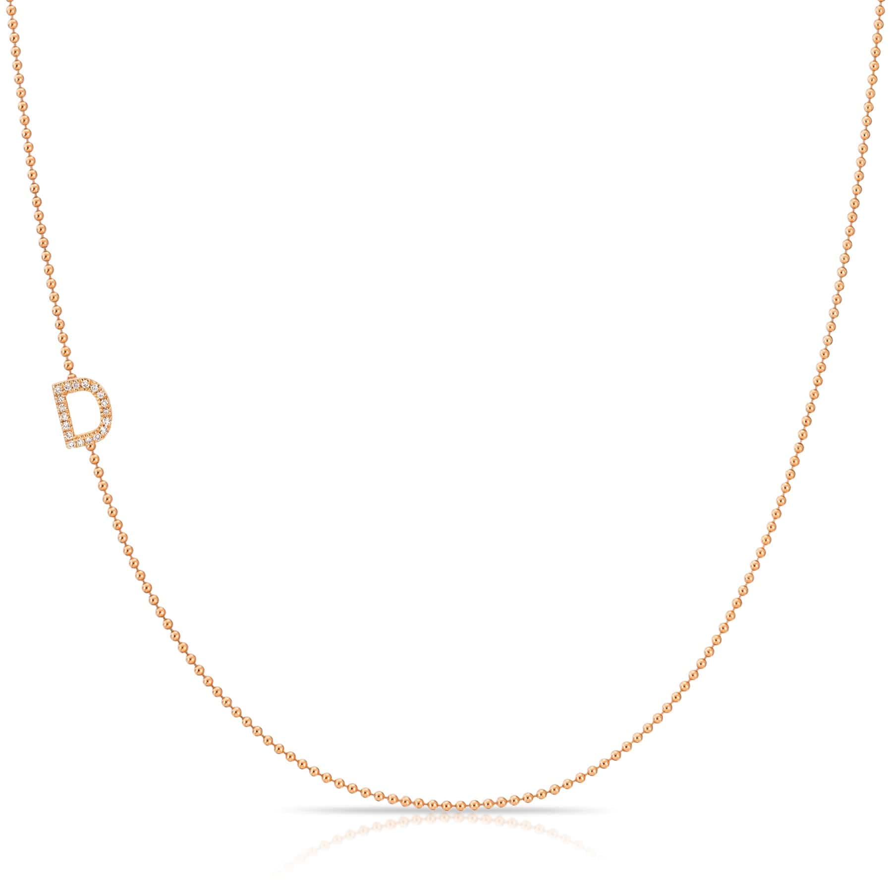Maya Brenner Pavé Diamond Initial Necklace – D Charm in 14K Rose Gold, Bead Chain