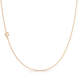 Pavé Diamond Initial Necklace by Maya Brenner – F in 14K Rose Gold on a Bead Chain