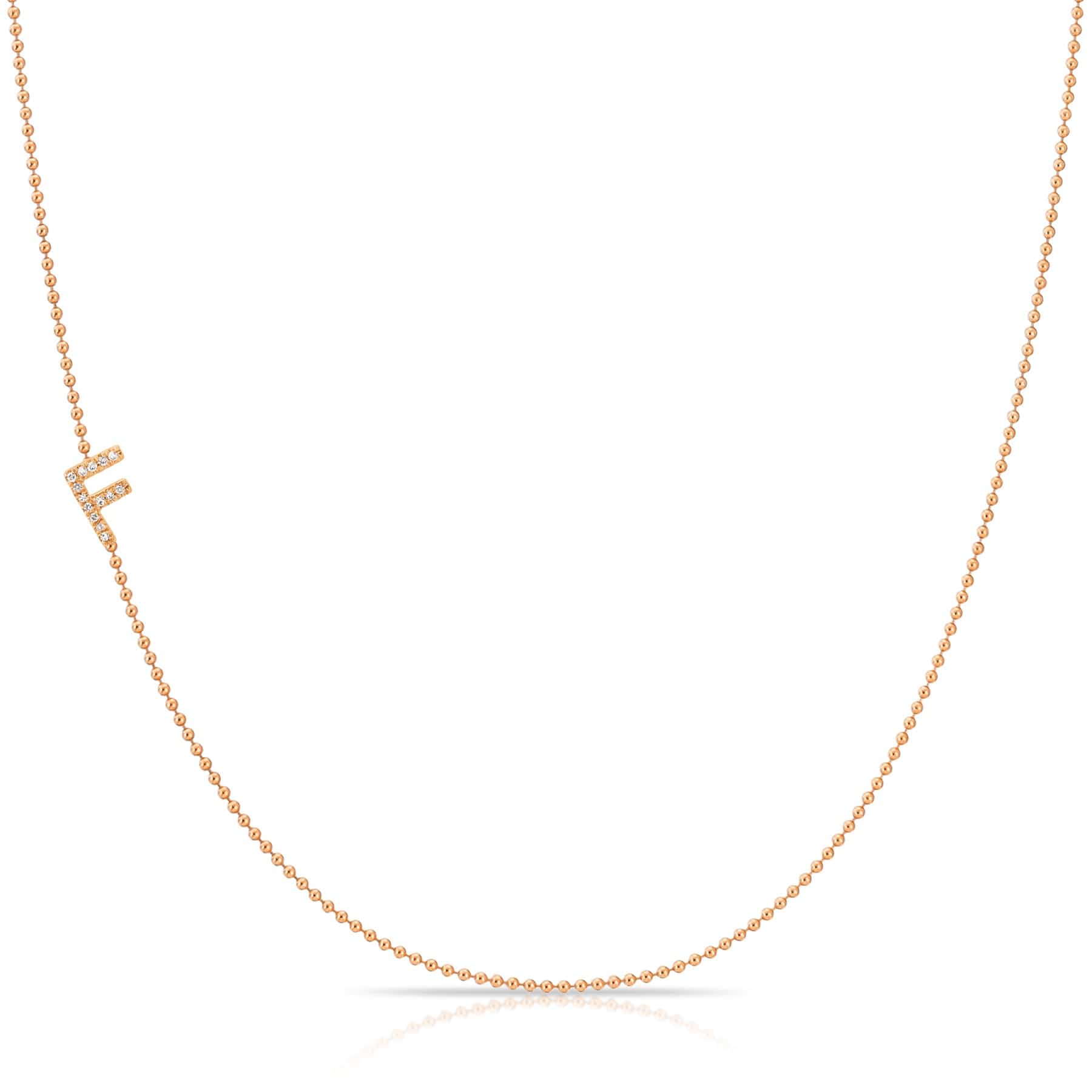 Pavé Diamond Initial Necklace by Maya Brenner – F in 14K Rose Gold on a Bead Chain