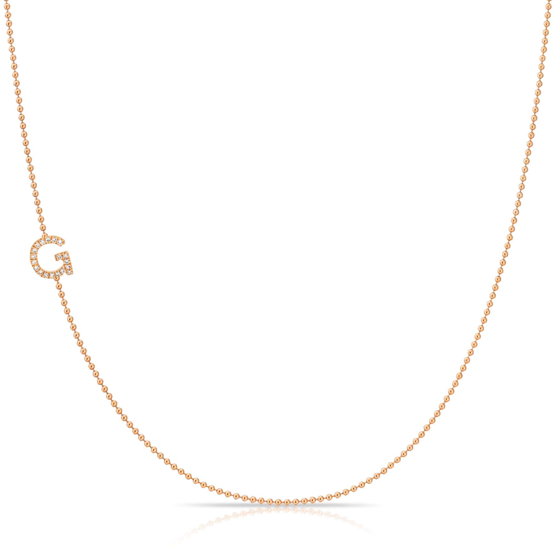 14K Rose Gold Pavé Diamond Initial Necklace, Letter G – Bead Chain | Maya Brenner
