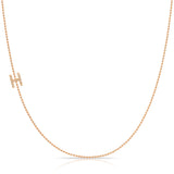 H Pavé Diamond Initial Necklace in 14K Rose Gold on Bead Chain – Maya Brenner