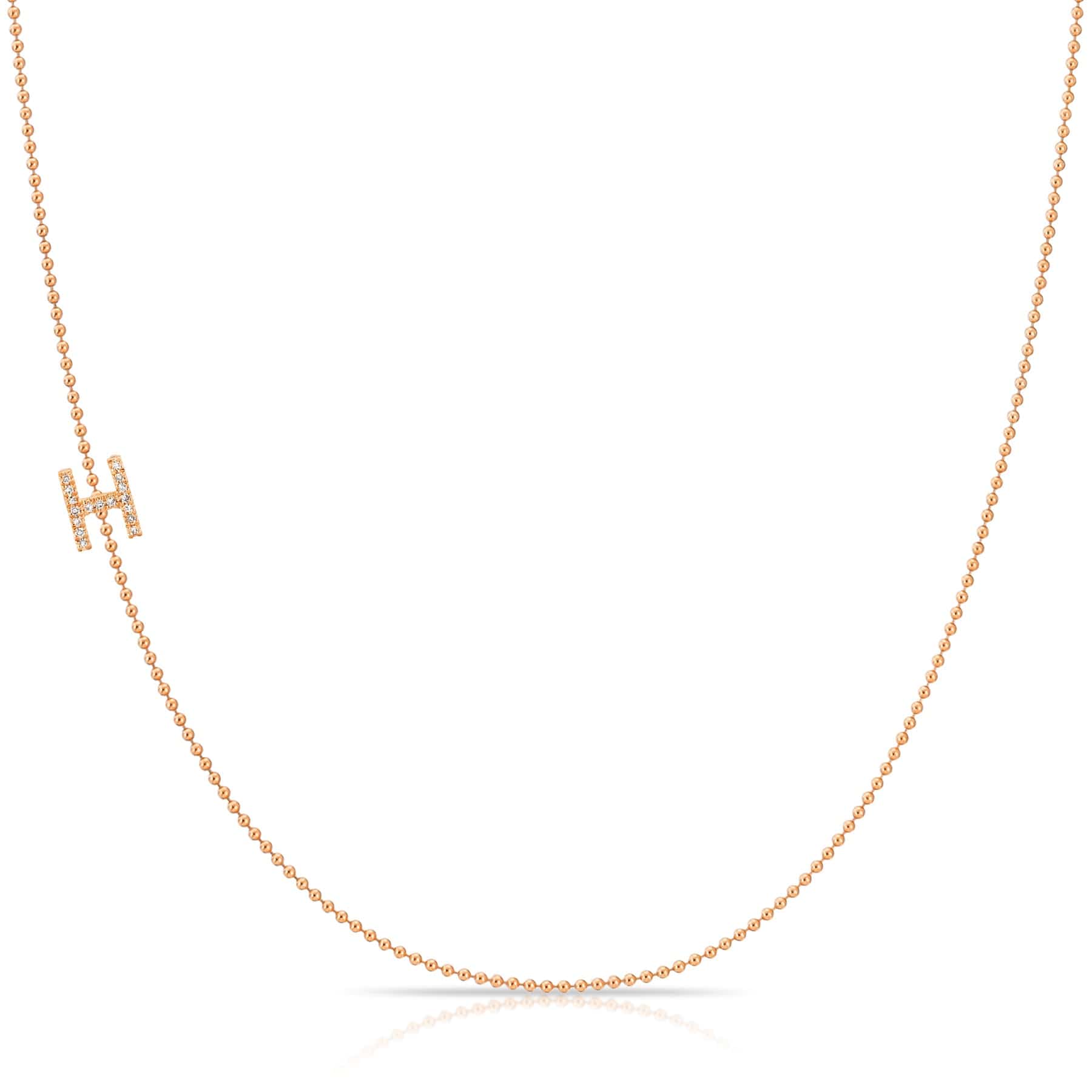 H Pavé Diamond Initial Necklace in 14K Rose Gold on Bead Chain – Maya Brenner
