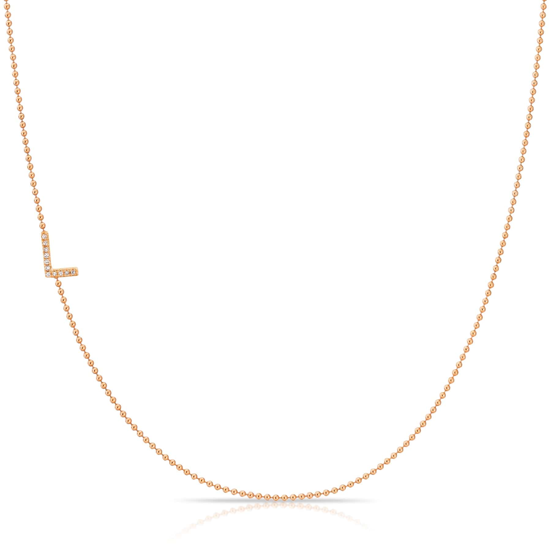 14K Rose Gold Pavé Diamond Initial Necklace, Letter L – Bead Chain | Maya Brenner