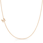 14K Rose Gold Pavé Diamond Initial Necklace, Letter M – Bead Chain | Maya Brenner