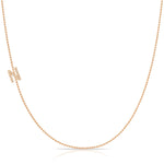 N Pavé Diamond Initial Necklace in 14K Rose Gold on Bead Chain – Maya Brenner