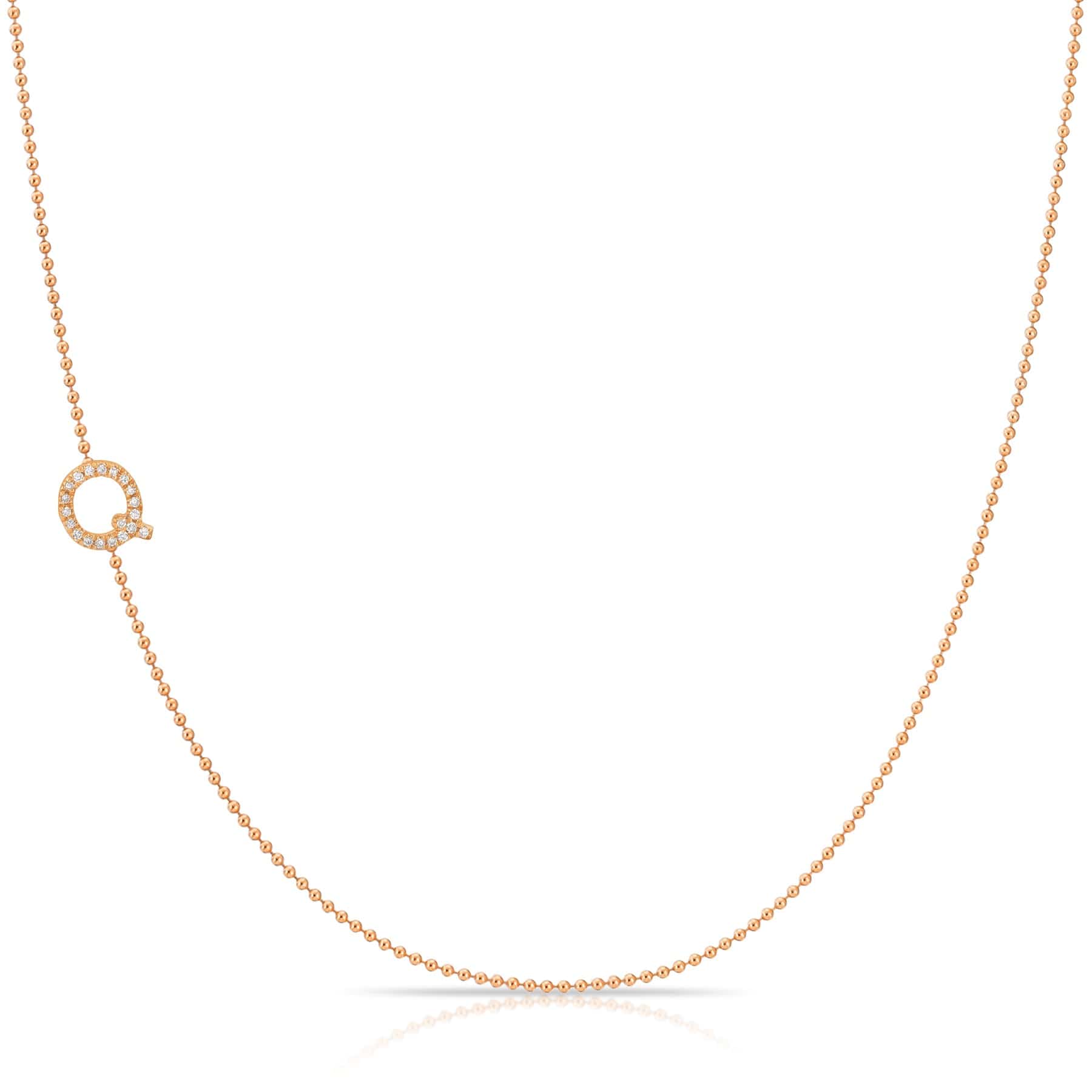 Maya Brenner Pavé Diamond Initial Necklace – Q Charm in 14K Rose Gold, Bead Chain