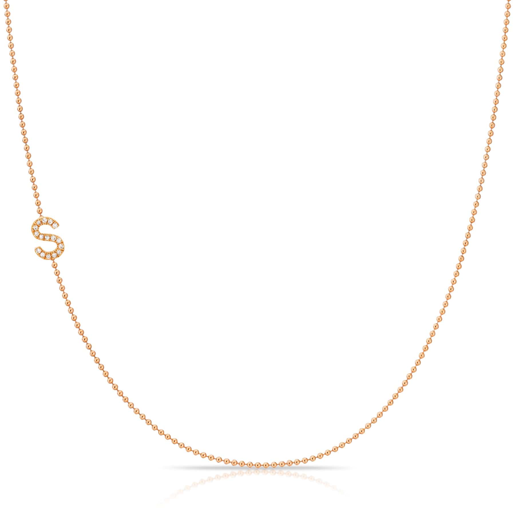 Pavé Diamond Initial Necklace by Maya Brenner – S in 14K Rose Gold on a Bead Chain