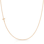 Maya Brenner Pavé Diamond Initial Necklace – T Charm in 14K Rose Gold, Bead Chain