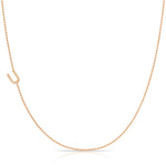 U Pavé Diamond Initial Necklace in 14K Rose Gold on Bead Chain – Maya Brenner