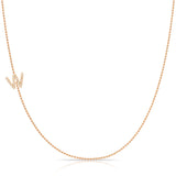 W Pavé Diamond Initial Necklace in 14K Rose Gold on Bead Chain – Maya Brenner