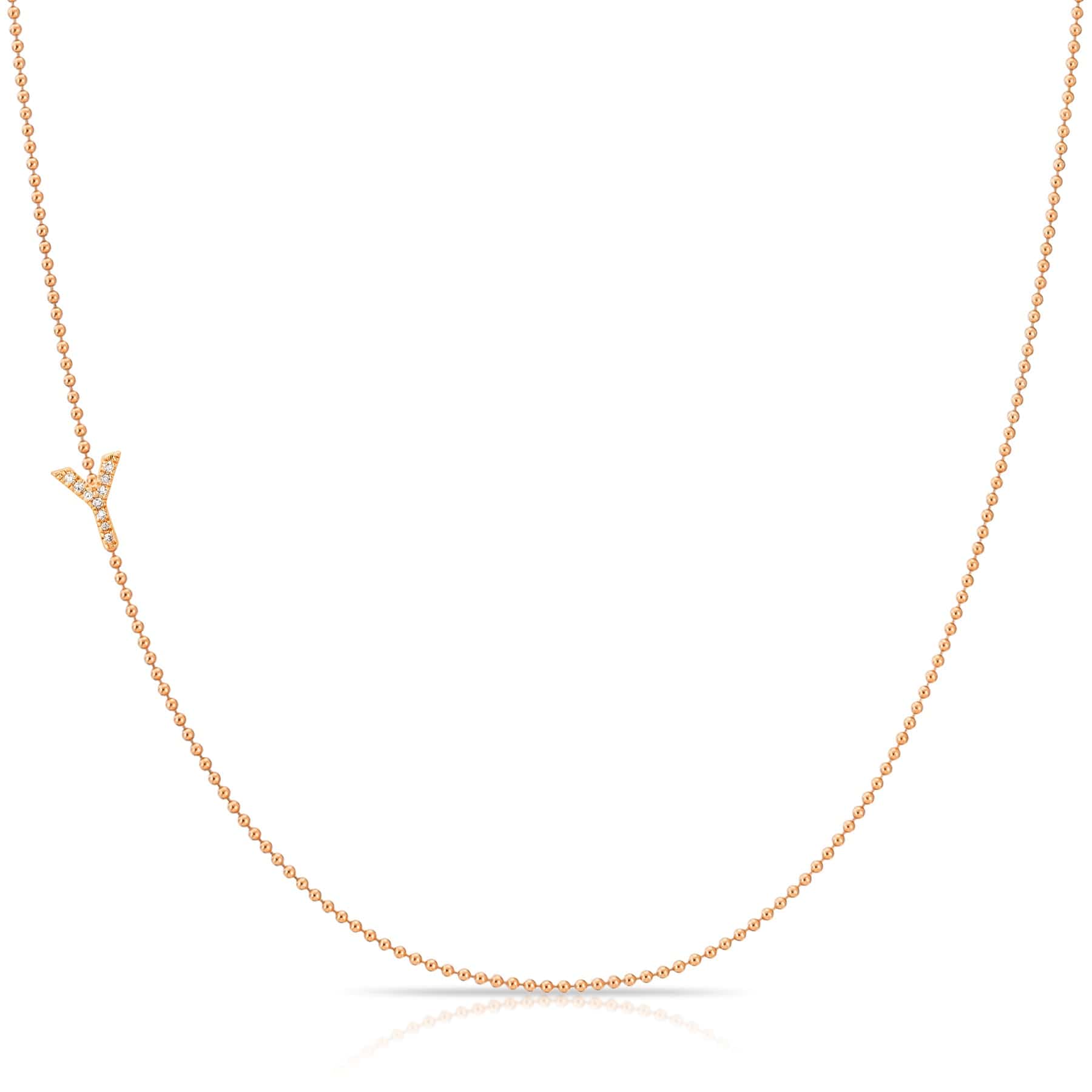 Maya Brenner Pavé Diamond Initial Necklace – Y Charm in 14K Rose Gold, Bead Chain