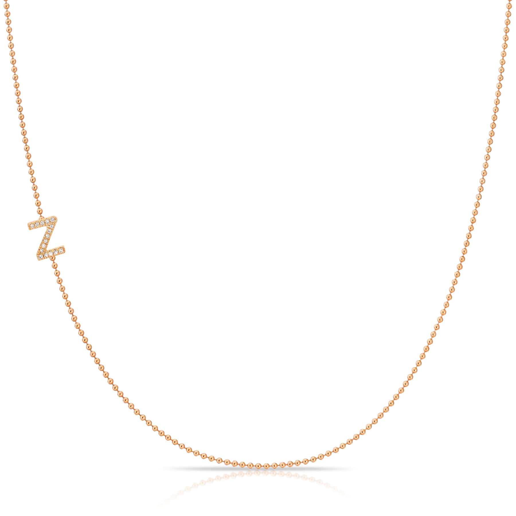 Pavé Diamond Initial Necklace by Maya Brenner – Z in 14K Rose Gold on a Bead Chain