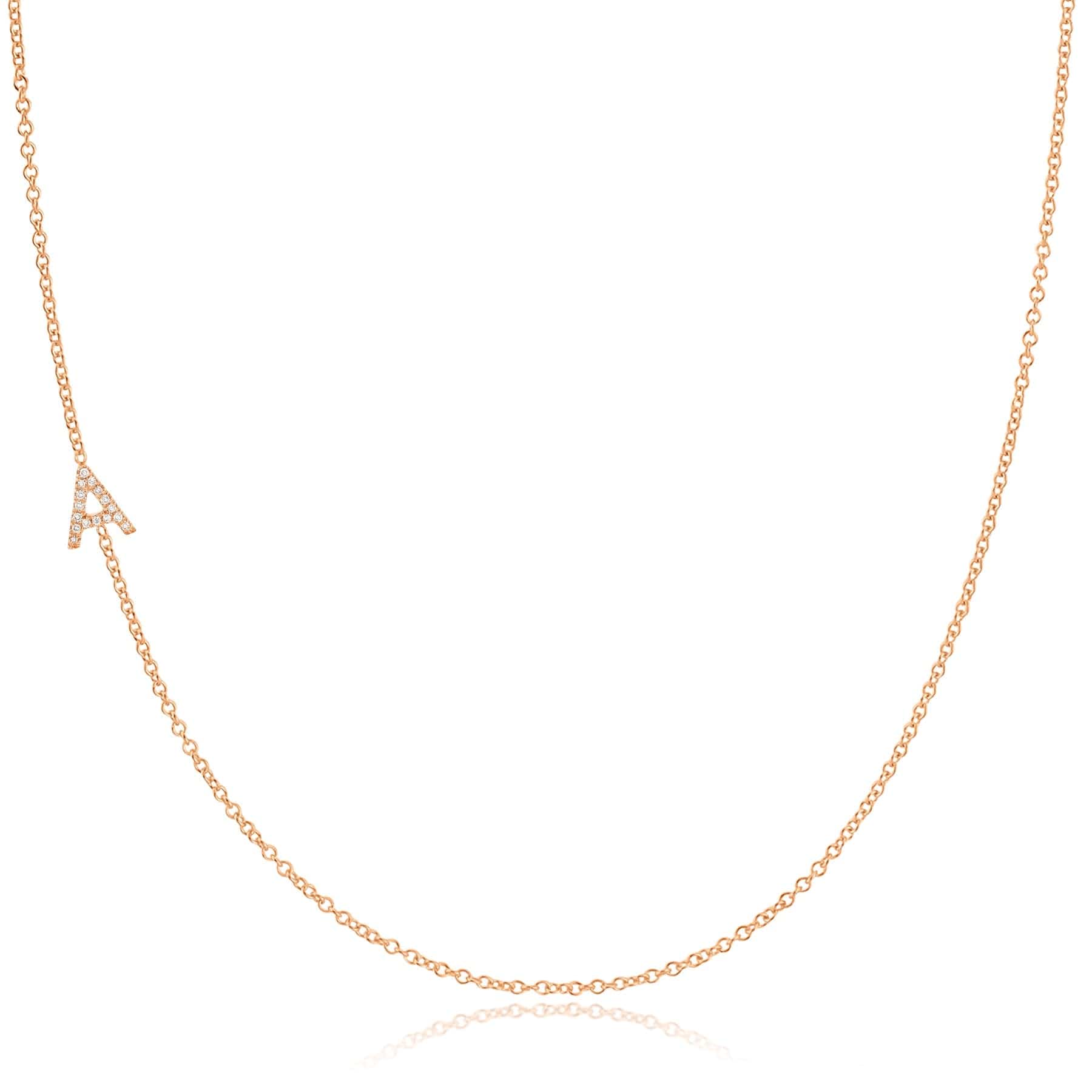 A Pavé Diamond Initial Necklace in 14K Rose Gold on Cable Chain – Maya Brenner
