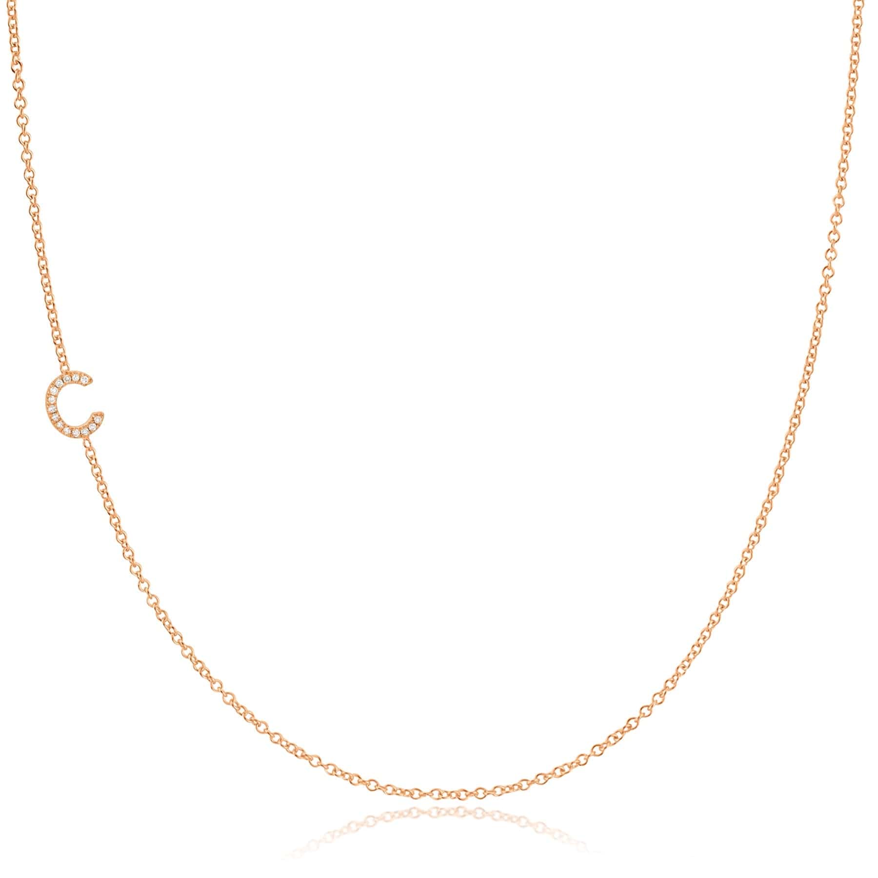 C Pavé Diamond Initial Necklace in 14K Rose Gold on Cable Chain – Maya Brenner