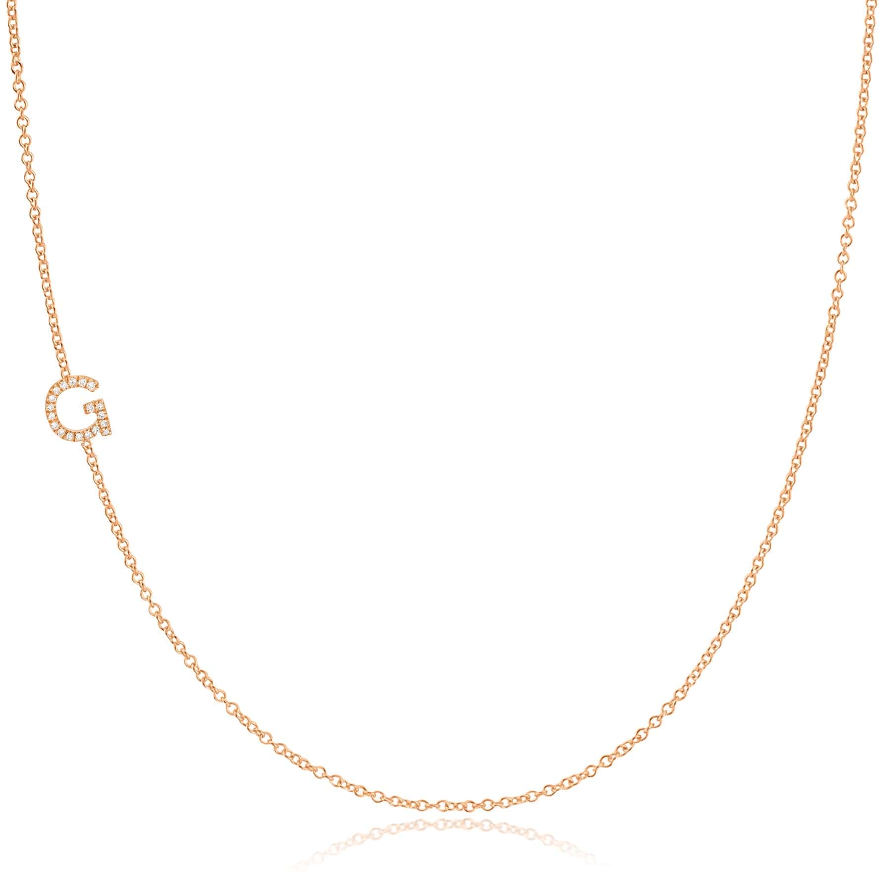 Pavé Diamond Initial Necklace by Maya Brenner – G in 14K Rose Gold on a Cable Chain