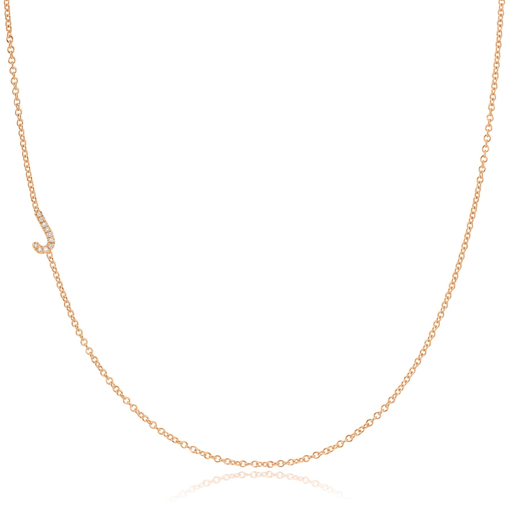 Maya Brenner Pavé Diamond Initial Necklace – J Charm in 14K Rose Gold, Cable Chain