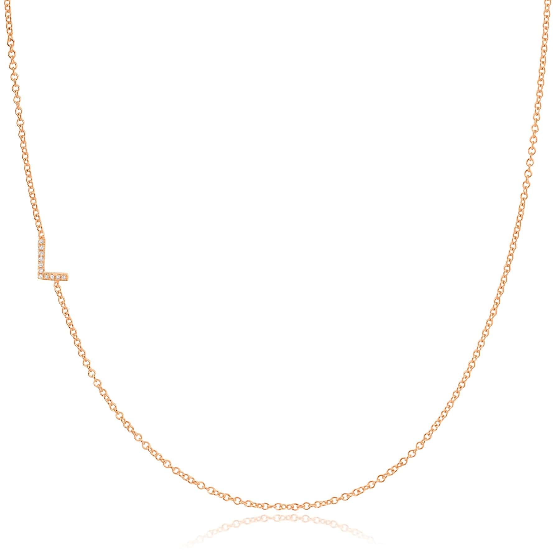 L Pavé Diamond Initial Necklace in 14K Rose Gold on Cable Chain – Maya Brenner