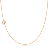 Pavé Diamond Initial Necklace by Maya Brenner – M in 14K Rose Gold on a Cable Chain