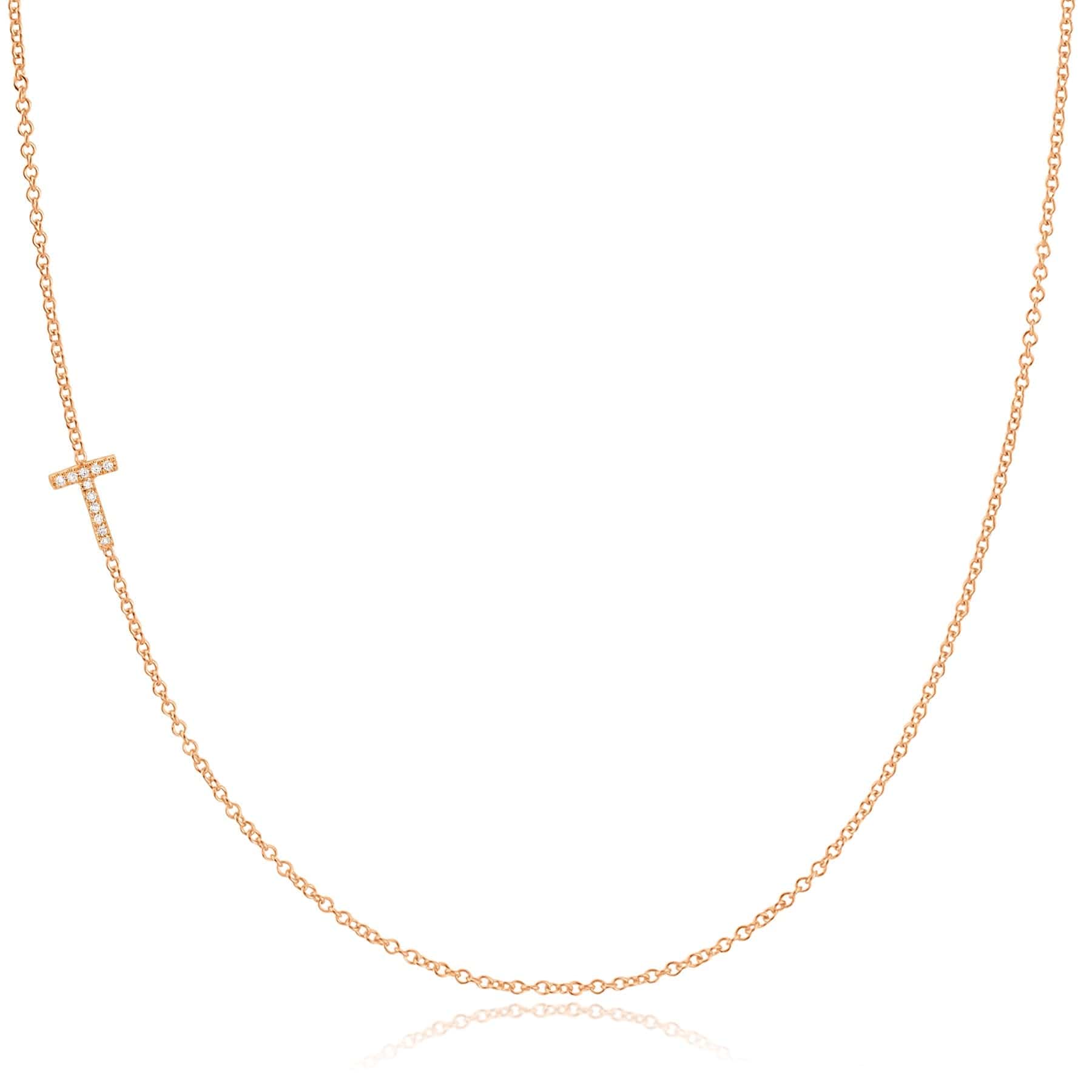 14K Rose Gold Pavé Diamond Initial Necklace, Letter T – Cable Chain | Maya Brenner