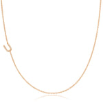 Maya Brenner Pavé Diamond Initial Necklace – U Charm in 14K Rose Gold, Cable Chain