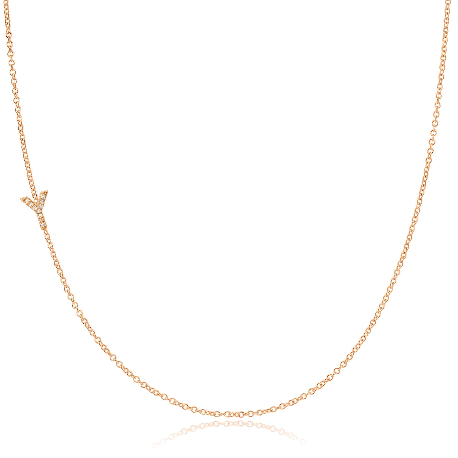 Pavé Diamond Initial Necklace by Maya Brenner – Y in 14K Rose Gold on a Cable Chain