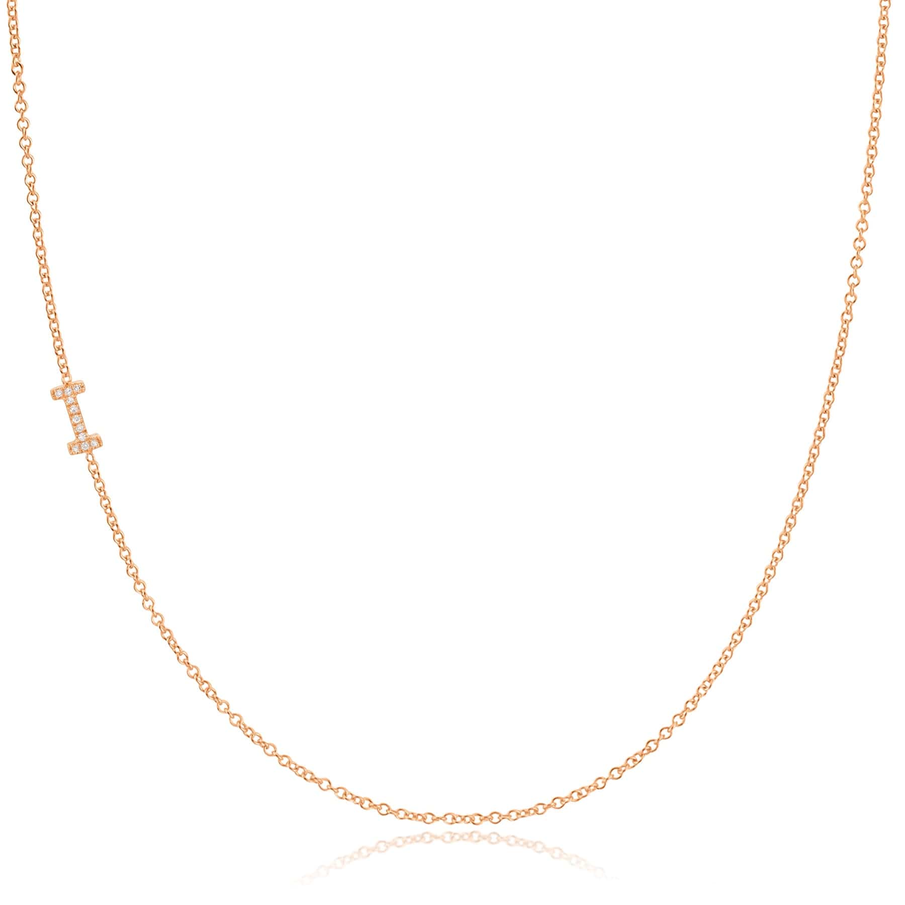 Pavé Diamond Initial Necklace by Maya Brenner – I in 14K Rose Gold on a Cable Chain