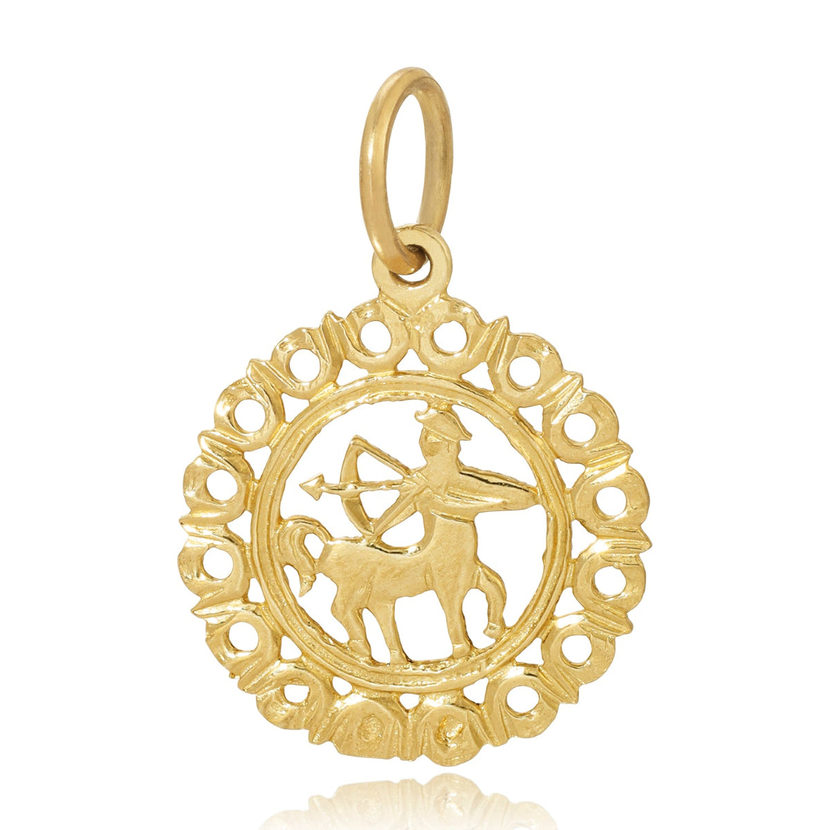 gold sagitiarius pendant on white background