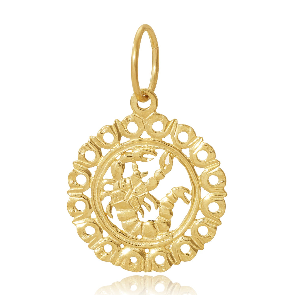 gold scorpio pendant on white background