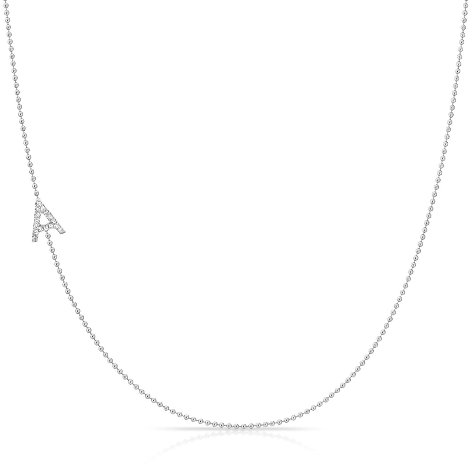 Maya Brenner Pavé Diamond Initial Necklace – A Charm in 14K White Gold, Bead Chain