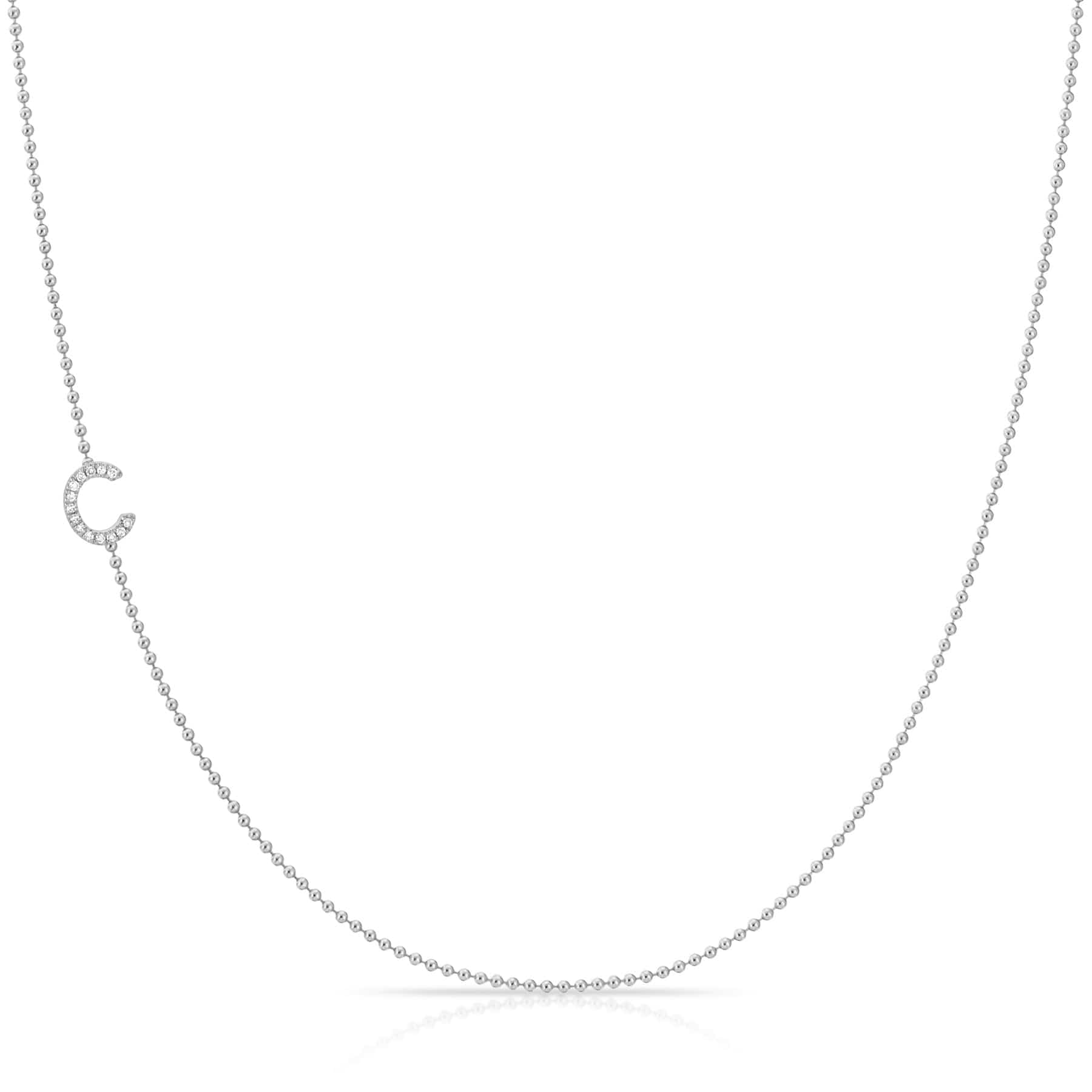 Maya Brenner Pavé Diamond Initial Necklace – C Charm in 14K White Gold, Bead Chain