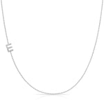 14K White Gold Pavé Diamond Initial Necklace, Letter E – Bead Chain | Maya Brenner