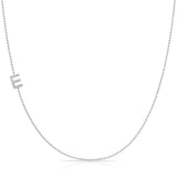 14K White Gold Pavé Diamond Initial Necklace, Letter E – Bead Chain | Maya Brenner
