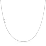 14K White Gold Pavé Diamond Initial Necklace, Letter I – Bead Chain | Maya Brenner