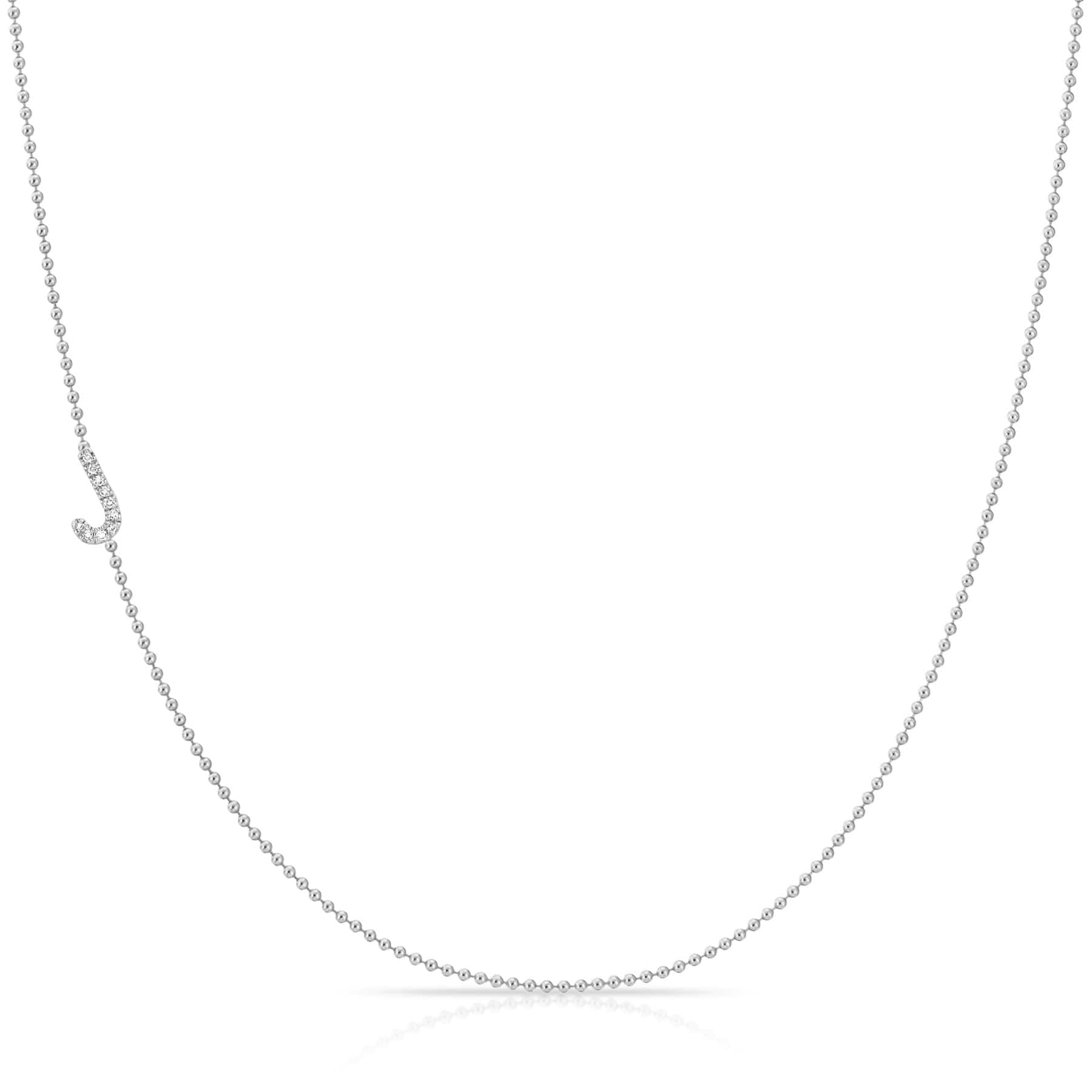 J Pavé Diamond Initial Necklace in 14K White Gold on Bead Chain – Maya Brenner