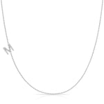 Pavé Diamond Initial Necklace by Maya Brenner – M in 14K White Gold on a Bead Chain