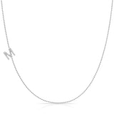 Pavé Diamond Initial Necklace by Maya Brenner – M in 14K White Gold on a Bead Chain