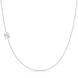 Pavé Diamond Initial Necklace by Maya Brenner – N in 14K White Gold on a Bead Chain