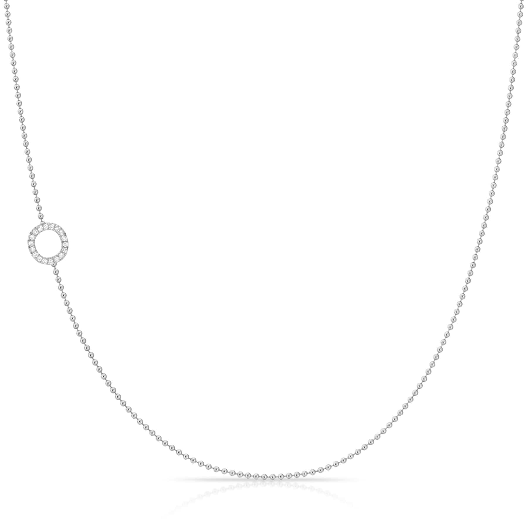 Maya Brenner Pavé Diamond Initial Necklace – O Charm in 14K White Gold, Bead Chain
