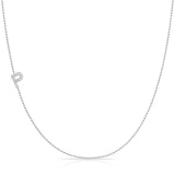 P Pavé Diamond Initial Necklace in 14K White Gold on Bead Chain – Maya Brenner