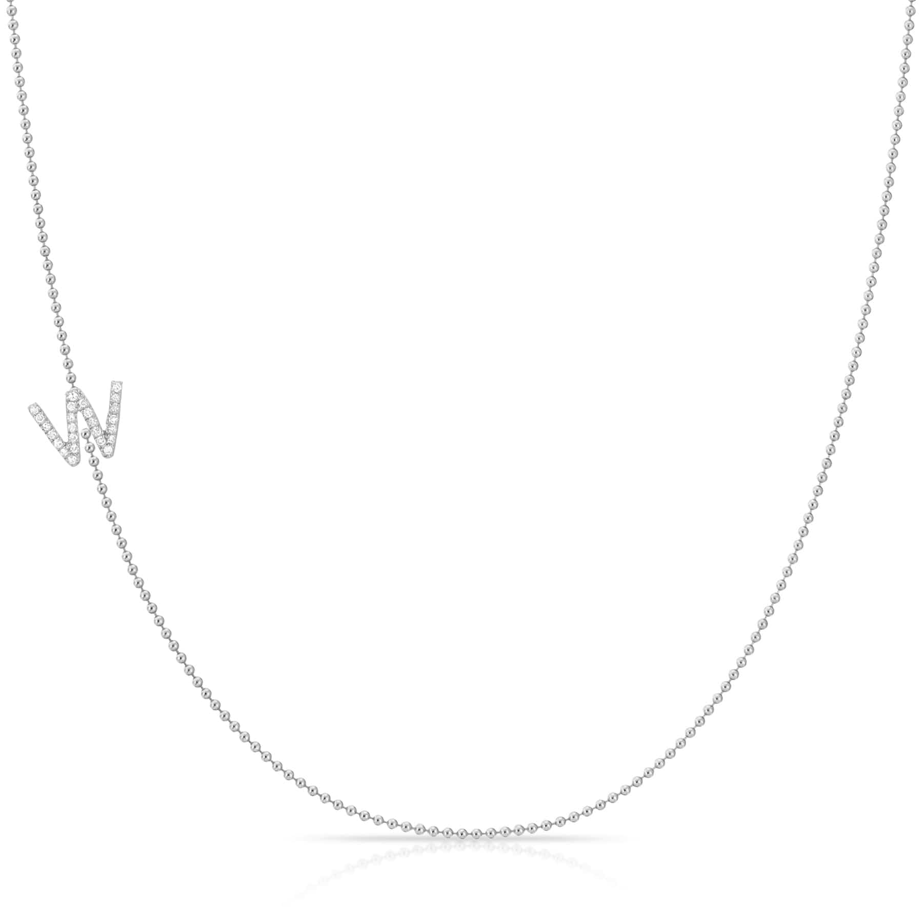 Maya Brenner Pavé Diamond Initial Necklace – W Charm in 14K White Gold, Bead Chain