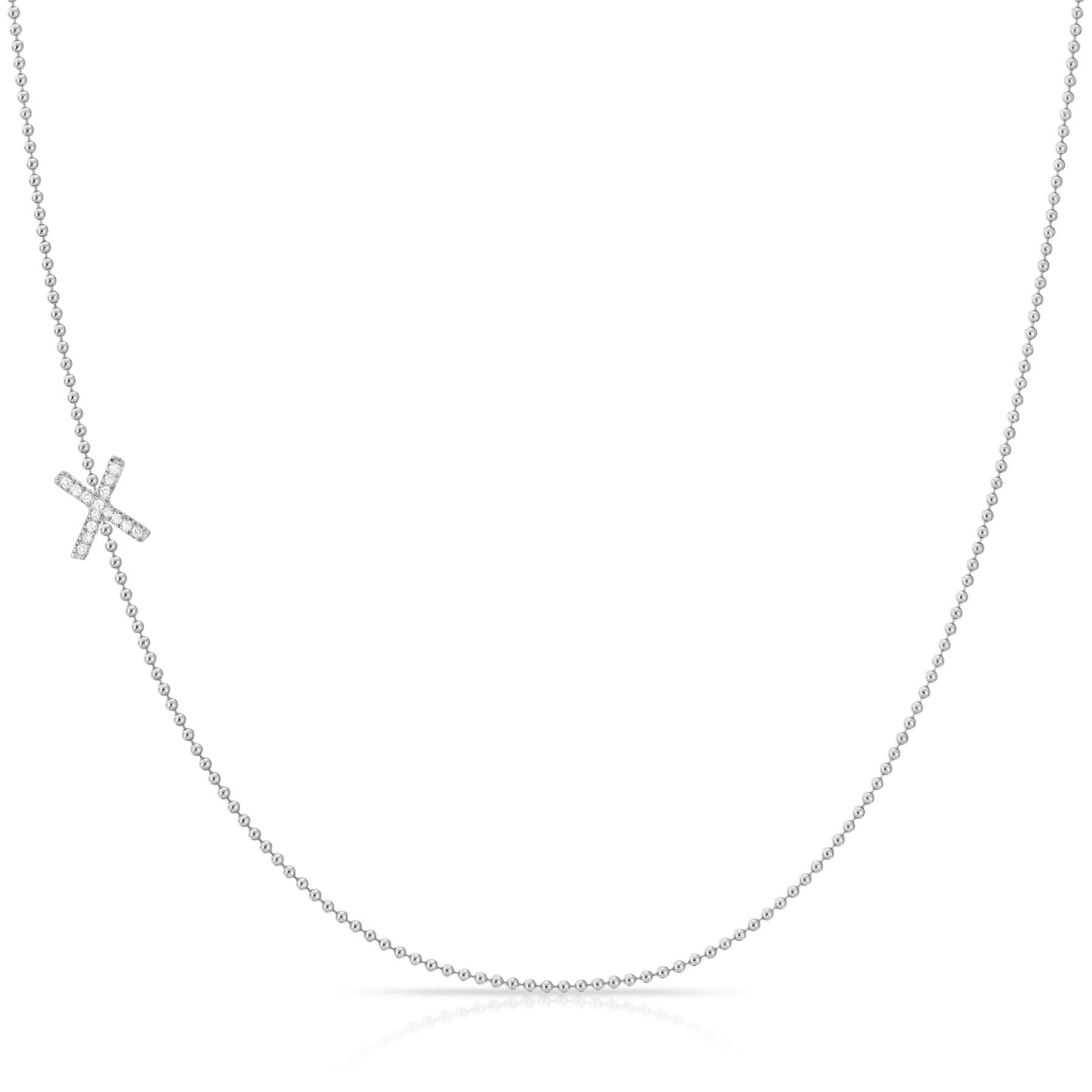Pavé Diamond Initial Necklace by Maya Brenner – X in 14K White Gold on a Bead Chain
